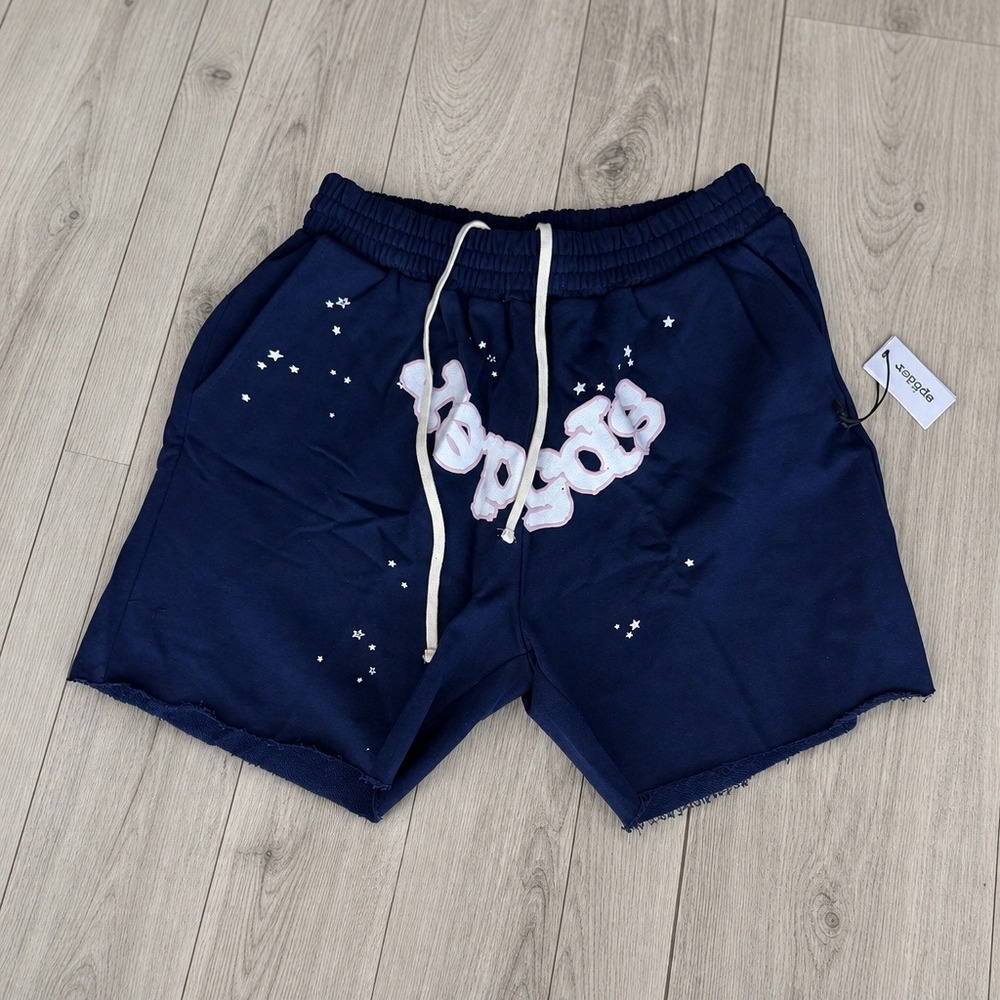 Sp5der Worldwide Navy Blue Pink Puff Print Star Shorts Young Thug Size Medium